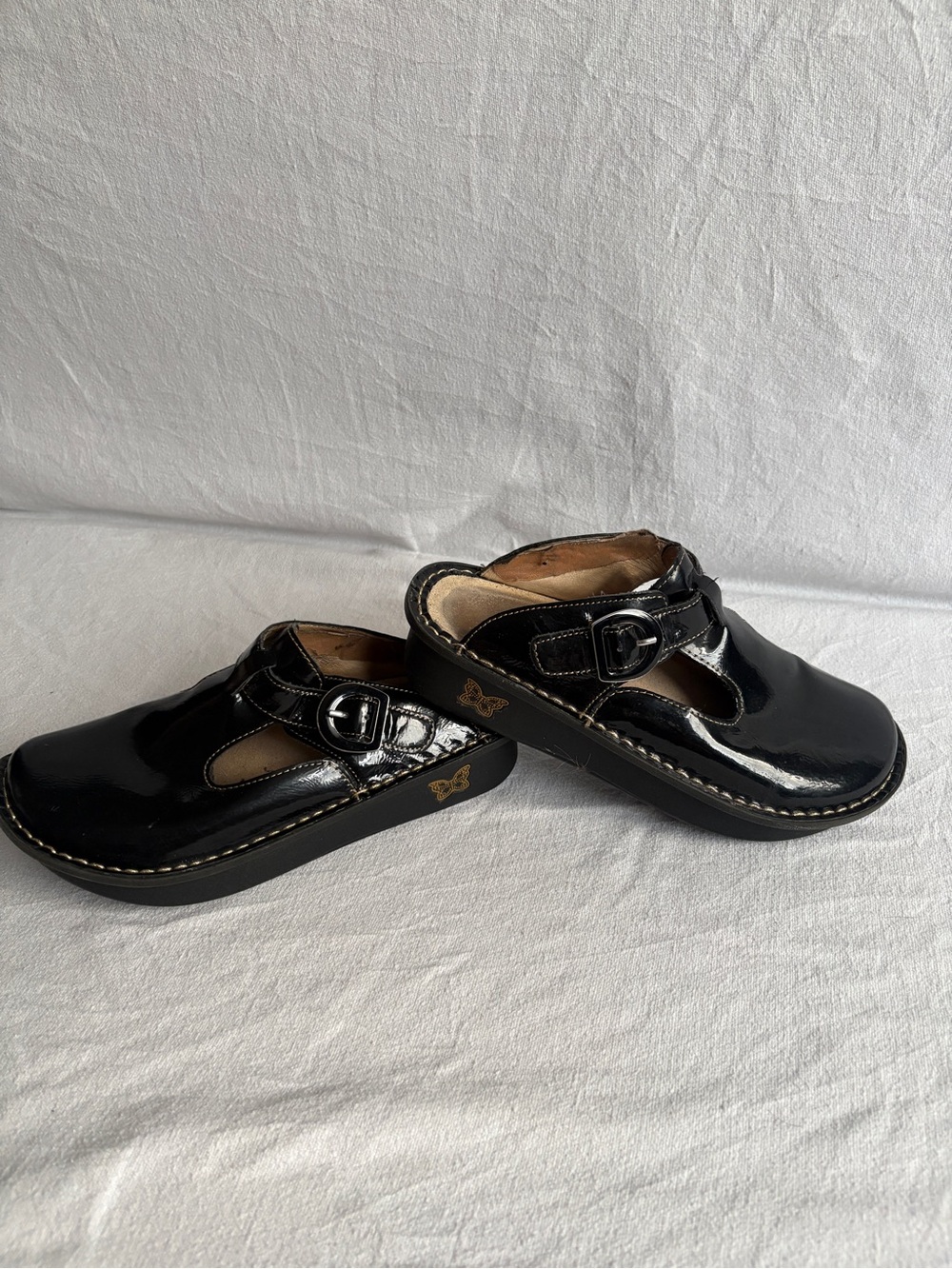 Alegria Black Patent Moccasin Clogs with Buckle - Picture 5 of 15